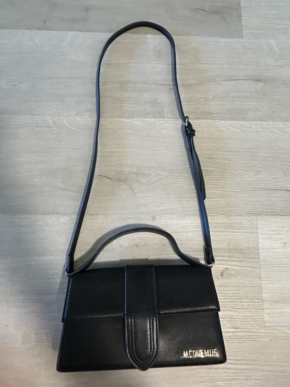 Jacquemus Black Leather Crossbody with Gold Logo